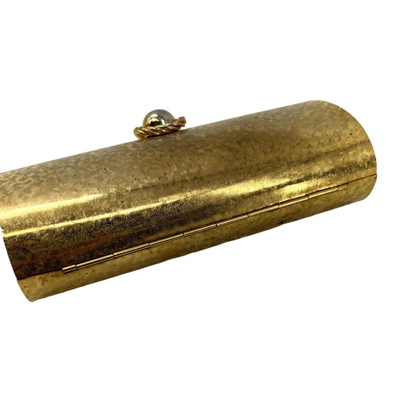 Vintage Textured Gold Metal Hard Case Clutch Optional Chain Link Shoulde… - Picture 7 of 9